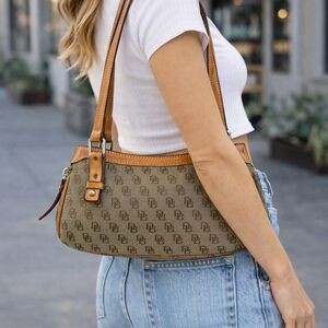 Dooney & Bourke Tan Brown Signature Monogram Shoulder Bag